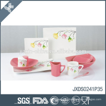 New Square 41pcs fine porcelain Dinner Set, Colored and new flower design, dinner set for 6 person